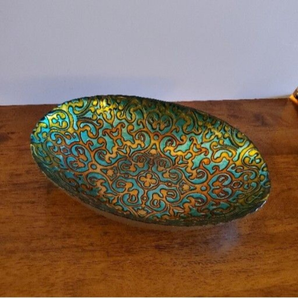 ArdaCam Hand-Painted Glass Serving Bowl Turq & Gold, Turkey